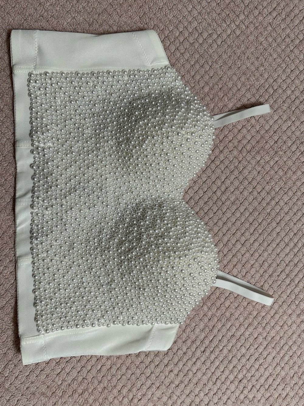White Pearl-Embellished Bralette Crop Top
